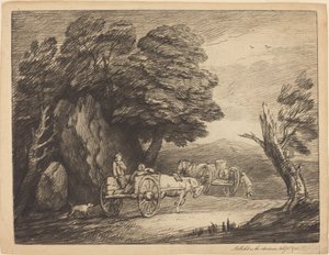 Skovklædt landskab med to landevogne og figurer af Thomas Gainsborough