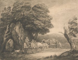 Skovklædt landskab med to landevogne og figurer af Thomas Gainsborough