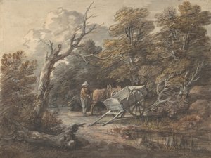 Skovscene med en bonde, en hest og en vogn, ca. 1760. af Thomas Gainsborough
