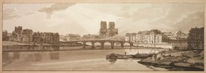 Et udvalg af tyve af de mest maleriske udsigter i Paris: Udsigt over Pont de la Tournelle og Notre Dame taget fra Arsenal af Thomas Girtin