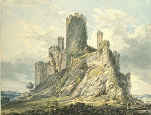 Conway Castle, ca. 1793 (akvarel, rørt med rørpennen, over angivelser i grafit) af Thomas Girtin