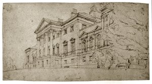 Harewood House, Yorkshire, ca. 1798 (grafit på tekstureret vævet papir) af Thomas Girtin