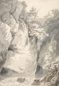 På bredden af Lago di Como, ca. 1796 (vask over grafit på papir) af Thomas Girtin