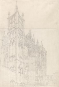 Peterborough Cathedral, Huntingdonshire, ca. 1794 (grafit på to sammenføjede ark papir) af Thomas Girtin