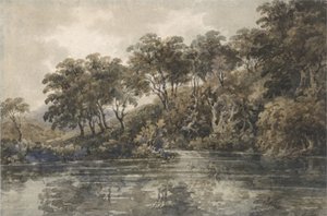 Træer og damme nær Bromley, Kent, ca. 1798 (w/c over blyant med kropsfarve på papir) af Thomas Girtin