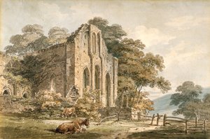Valle Crucis Abbey, Denbighshire, North Wales (akvarel over blyant på hvidt vævet papir) af Thomas Girtin