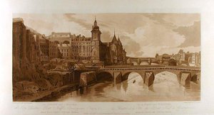 Udsigt over Pont au Change, byteatret, Pont Neuf, Conciergerie-fængslet osv., set fra Pont Notre-Dame af Thomas Girtin