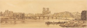 Udsigt over Pont de la Tournelle og Notre Dame taget fra Arsnel: pl.11 af Thomas Girtin