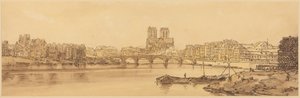 Udsigt over Pont de la Tournelle og Notre-Dame set fra Arsenal: planche 11 af Thomas Girtin