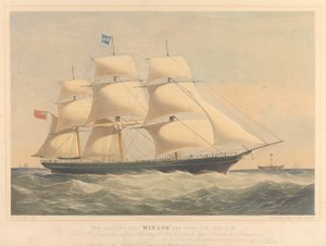 Clipperskibet Mirage, 965 tons, ca. 1853-57 (litografi, farvelagt)