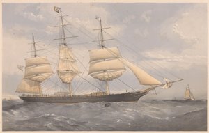 Clipperskibet Norman Court, ca. 1868-74 (farvelitografi, grafit) af Thomas Goldsworth Dutton