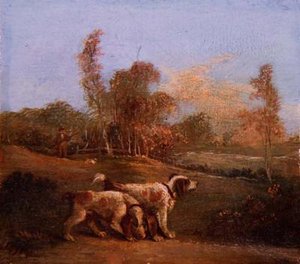 Spaniel i et landskab med dyrepasseren