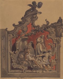 School of San Rocco, Venedig: Studie til buet dekoration (pen & blæk, wc og kropsfarve over blyant på papir) af Thomas Hartley Cromek