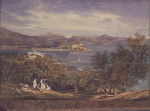Citadellet på Korfu fra Analipsis (akvarel) af Thomas Hartley Cromek