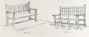Havebænke, fra Thomas Mawsons "The Art and Craft of Garden Making", udgivet i 1900 (gravering) (s/h foto) af Thomas Hayton Mawson