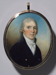 Par miniaturer: Portræt af en mand og portræt af en kvinde iført en miniature, ca. 1780. af Thomas Hazlehurst