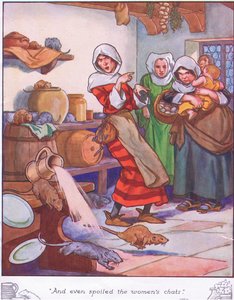 Og ødelagde endda kvindernes chats (farvelitografi) af Thomas Heath Robinson