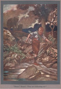Bjørne! Bjørne! De følger efter mig (farvelitografi) af Thomas Heath Robinson