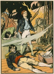 Casabianca på det brændende skib (farvelitografi) af Thomas Heath Robinson
