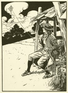Franklin og hans drage (kobberstik) af Thomas Heath Robinson