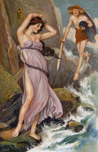 Fuld af medlidenhed ... ... Perseus nærmede sig og så på pigen (chromolitho) af Thomas Heath Robinson