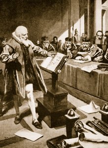 Galileo møder op foran kardinalerne (litografi) af Thomas Heath Robinson