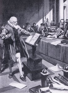 Galileo optræder for kardinalerne i Rom, illustration fra 