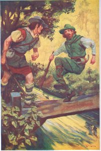 I et uheldigt øjeblik gled han på træpladerne (farvelitografi) af Thomas Heath Robinson