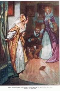 Mary kastede gobelinen til side og stod og stirrede på dem med øjne, der så ud til at brænde (farvelitografi).