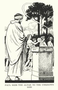 Paulus ser alteret for den ukendte Gud (litografi) af Thomas Heath Robinson