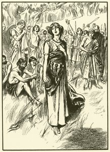 Dronning Boadicea og hendes soldater (kobberstik) af Thomas Heath Robinson