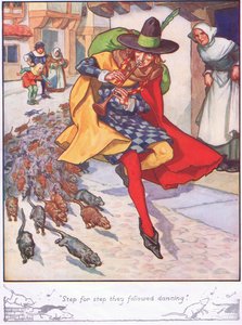 "Skridt for skridt fulgte de dansende" (farvelitografi) af Thomas Heath Robinson