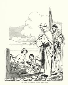 Kaldet af Peter, Jakob og Johannes (litografi) af Thomas Heath Robinson