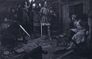 Tilfangetagelsen af William Wallace AD1305 (litografi) af Thomas Heath Robinson