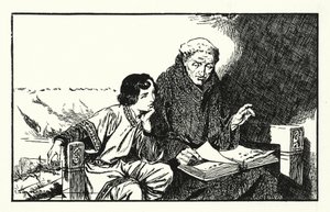 Den kommende kong Alfred bliver uddannet (litografi) af Thomas Heath Robinson