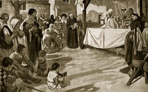 Opførelsen af et tidligt mysteriespil, illustration fra 