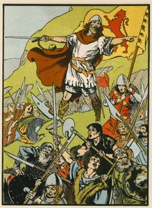 Wallace dirigerer sine soldater (farvelitografi) af Thomas Heath Robinson