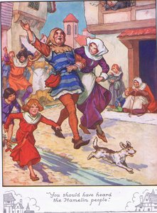 "Du skulle have hørt Hamelin-folket" (farvelitografi) af Thomas Heath Robinson