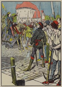 Den unge kong Richard slår oprøret ned (farvelitografi) af Thomas Heath Robinson