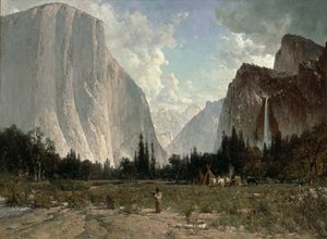 Bridal Veil Falls, Yosemite, ca. 1870-84 (olie på lærred) af Thomas Hill