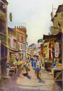 En gade i Macao (farve litho) af Thomas Hodgson Liddell