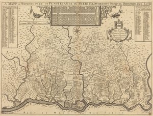 Et kort over jer forbedrede del af Pennsylvania i Amerika, opdelt i counties, townships og lotts af Thomas Holme