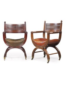 Sen viktoriansk mahogni X-Frame lænestol, tilskrevet Marsh, Jones & Cribb, efter et design af Thomas Hope, ca. 1880 (mahogni)