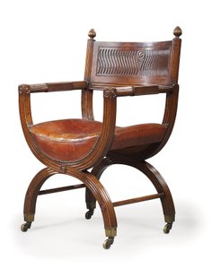 Sen viktoriansk mahogni X-Frame lænestol, tilskrevet Marsh, Jones & Cribb, efter et design af Thomas Hope, ca. 1880 (mahogni)