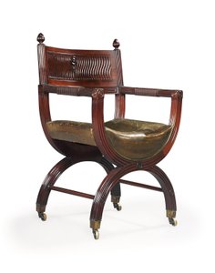 Sen viktoriansk mahogni X-Frame lænestol, tilskrevet Marsh, Jones & Cribb, efter et design af Thomas Hope, ca. 1880 (mahogni)