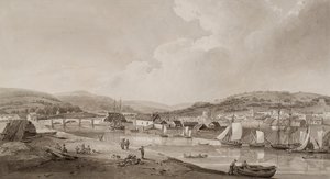 Neath, fra den sydlige side af floden (akvarel og blyant på papir) af Thomas Hornor