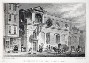 Church of St Dunstan, i vest, Fleet Street, fra pubben 
