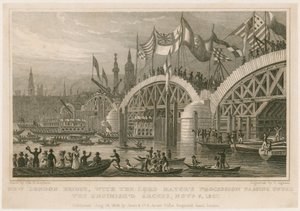 Konstruktion af New London Bridge, 9. november 1827 af Thomas Hosmer Shepherd