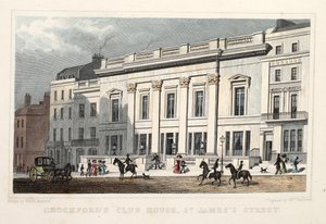 Crockfords Club House, St. James Street. Pub. 1828 (håndfarvet gravering) af Thomas Hosmer Shepherd