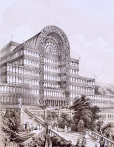 Crystal Palace ved Sydenham, fronten af det store tværskib, ca. 1851-55 af Thomas Hosmer Shepherd